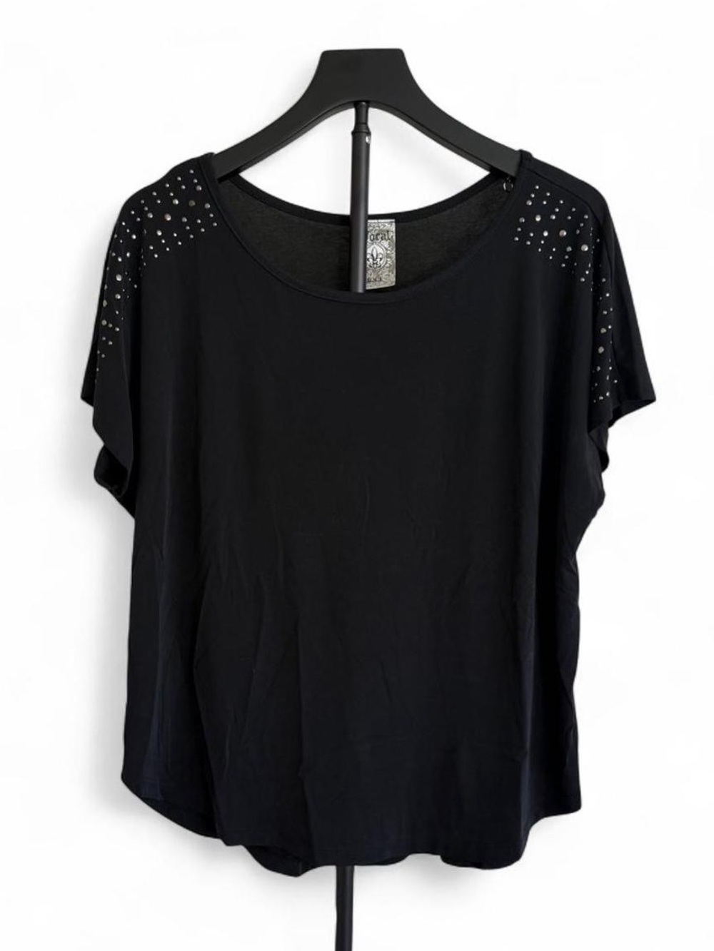 Y2K Vocal USA Black short sleeve top with studded shoulder detail